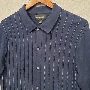 BONOBOS Cotton Navy White‎ Cardigan Collar Sweater Academia Preppy Retro Men's M